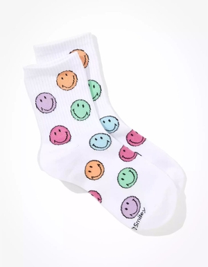 Chaussettes American Eagle AE Colorful Smiley '90s Crew Sock Blanche Femme | ZDQ-45550251